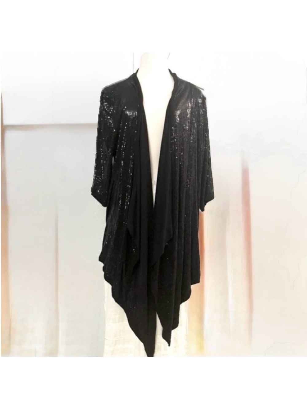 Kische Black Sequin Draped Open-Front Women’s Cardigan Size 2X